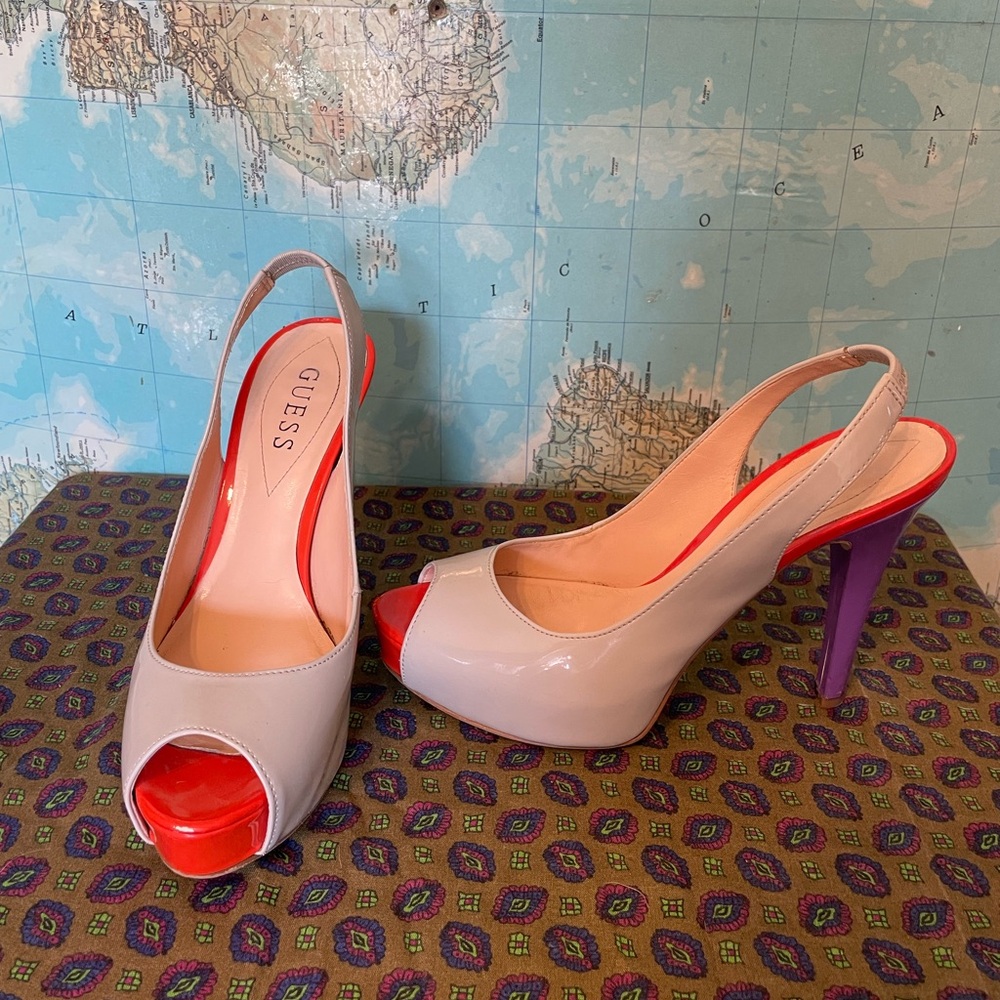 Guess Tan/Orange/Purple Stiletto Heals Size 7